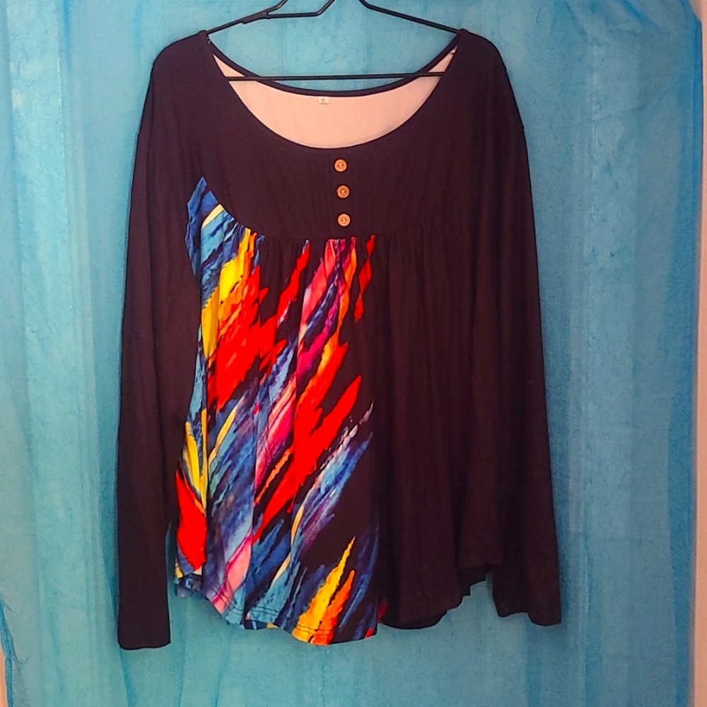 4X Colorful Black Blouse